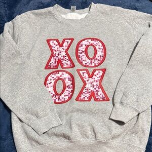 Gildan Gray Crewneck Sweater with Red XOXO